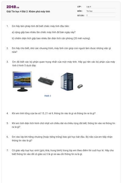 Giải Tin học 4 Bài 2: Khám phá máy tính