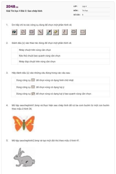 Giải Tin học 4 Bài 3: Sao chép hình