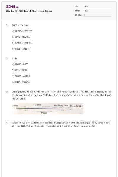 Giải bài tập SGK Toán 4  Phép trừ có đáp án