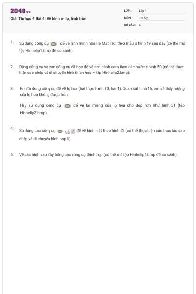 Giải Tin học 4 Bài 4: Vẽ hình e-lip, hình tròn