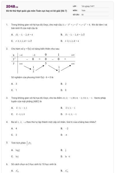 Đề thi thử thpt quốc gia môn Toán cực hay có lời giải (Đề 7)
