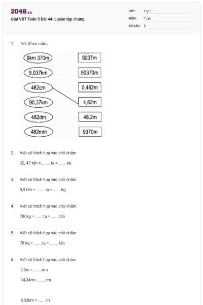 Giải VBT Toán 5 Bài 44: Luyện tập chung