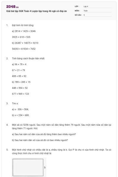 Giải bài tập SGK Toán 4 Luyện tập trang 46 sgk có đáp án