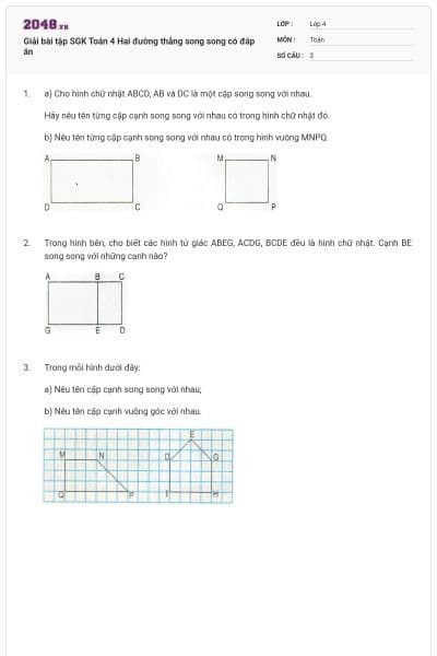 Giải bài tập SGK Toán 4 Hai đường thẳng song song có đáp án