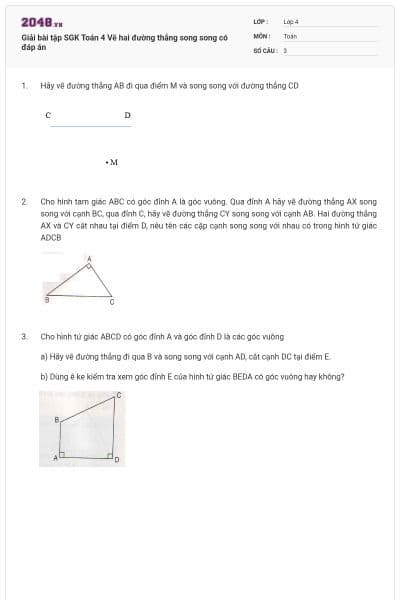 Giải bài tập SGK Toán 4 Vẽ hai đường thẳng song song có đáp án