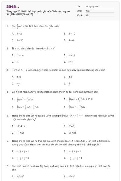 Tổng hợp 20 đề thi thử thpt quốc gia môn Toán cực hay có lời giải chi tiết(Đề số 10)