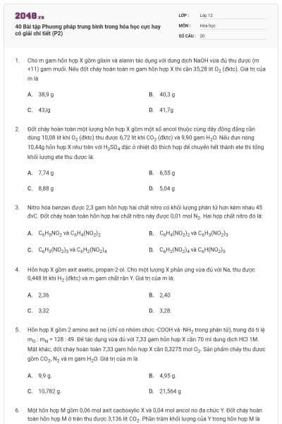 40 Bài tập Phương pháp trung bình trong hóa học cực hay có giải chi tiết (P2)
