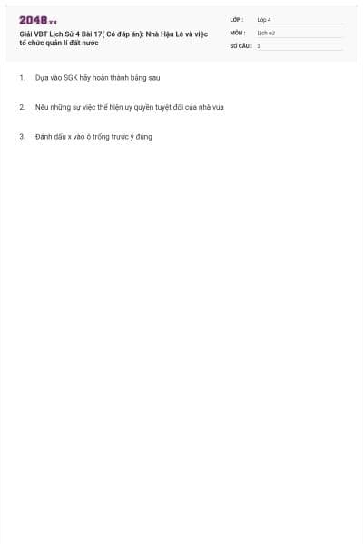 Giải VBT Lịch Sử 4 Bài 17( Có đáp án): Nhà Hậu Lê và việc tổ chức quản lí đất nước