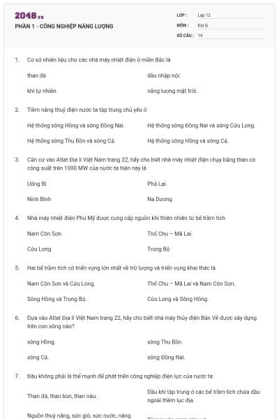 PHẦN 1 - CÔNG NGHIỆP NĂNG LƯỢNG