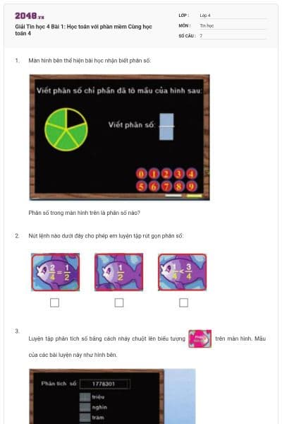 Giải Tin học 4 Bài 1: Học toán với phần mềm Cùng học toán 4