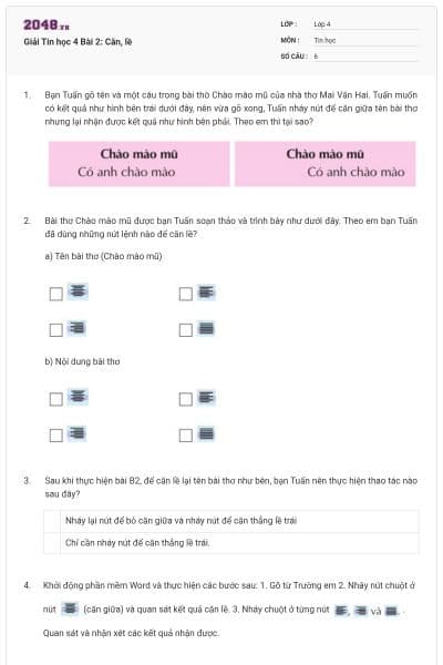 Giải Tin học 4 Bài 2: Căn, lề