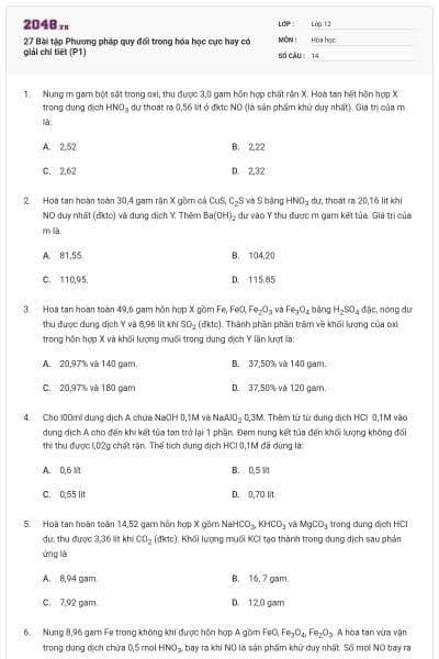27 Bài tập Phương pháp quy đổi trong hóa học cực hay có giải chi tiết (P1)