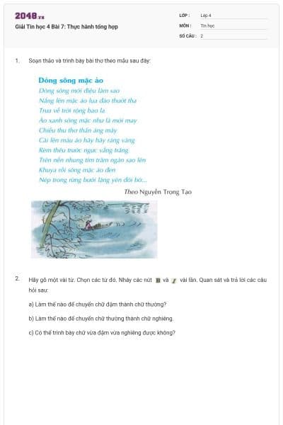 Giải Tin học 4 Bài 7: Thực hành tổng hợp