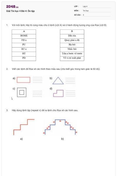 Giải Tin học 4 Bài 4: Ôn tập