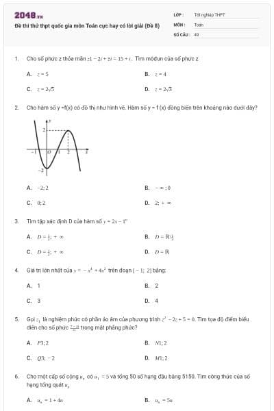 Đề thi thử thpt quốc gia môn Toán cực hay có lời giải (Đề 8)