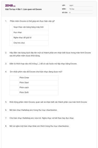 Giải Tin học 4 Bài 1: Làm quen với Encore