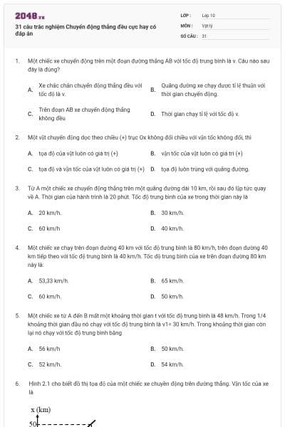31 câu trắc nghiệm Chuyển động thẳng đều cực hay có đáp án