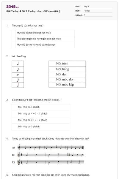 Giải Tin học 4 Bài 3: Em học nhạc với Encore (tiếp)