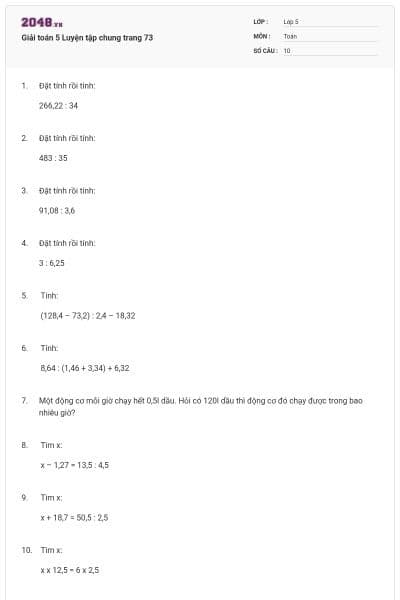 Giải toán 5 Luyện tập chung trang 73
