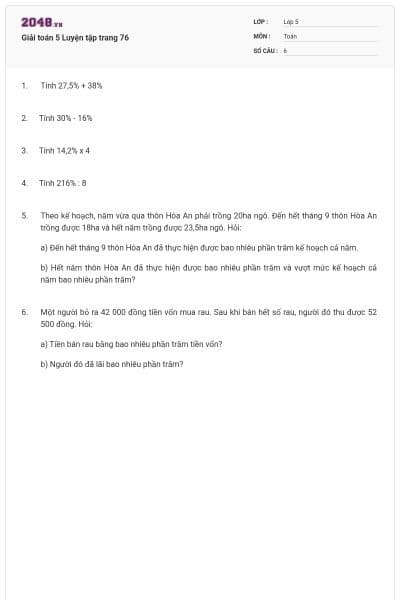 Giải toán 5 Luyện tập trang 76