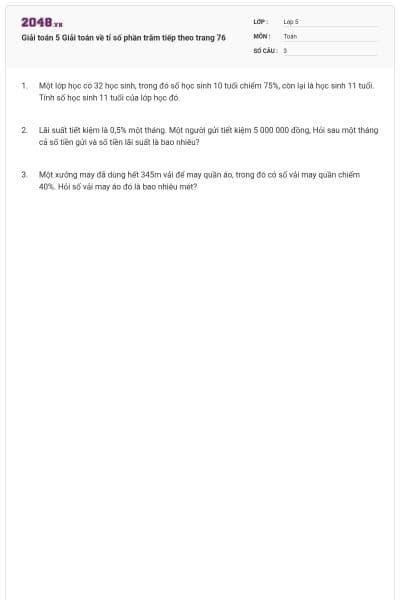 Giải toán 5 Giải toán về tỉ số phần trăm tiếp theo trang 76