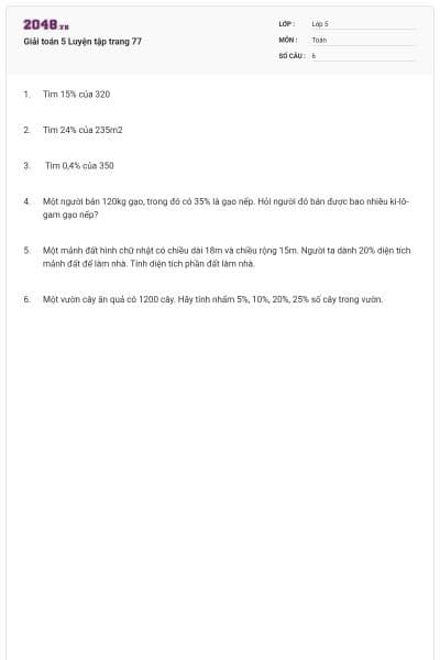 Giải toán 5 Luyện tập trang 77