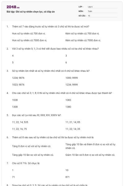 Bài tập: Ghi số tự nhiên chọn lọc, có đáp án