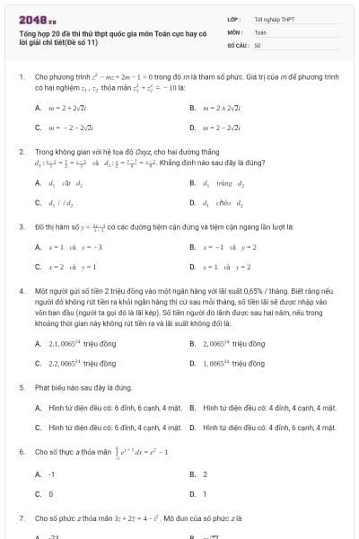 Tổng hợp 20 đề thi thử thpt quốc gia môn Toán cực hay có lời giải chi tiết(Đề số 11)