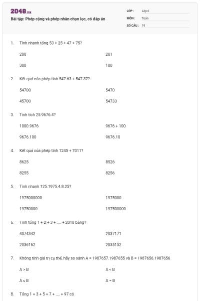 Bài tập: Phép cộng và phép nhân chọn lọc, có đáp án