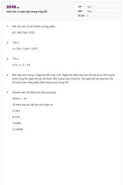 Giải toán 5 Luyện tập chung trang 80