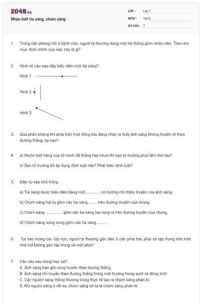 Nhận biết tia sáng, chùm sáng