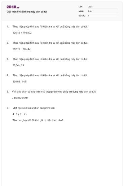 Giải toán 5 Giới thiệu máy tính bỏ túi