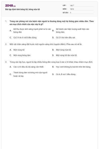 Bài tập định tính bóng tối, bóng nửa tối