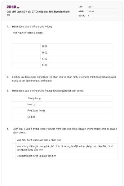 Giải VBT Lịch Sử 4 bài 27(Có đáp án): Nhà Nguyễn thành lập