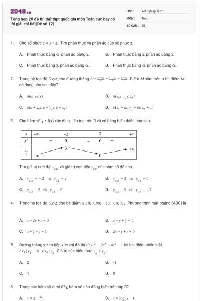 Tổng hợp 20 đề thi thử thpt quốc gia môn Toán cực hay có lời giải chi tiết(Đề số 12)