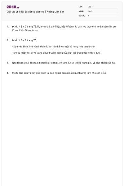 Giải Địa Lí 4 Bài 2: Một số dân tộc ở Hoàng Liên Sơn