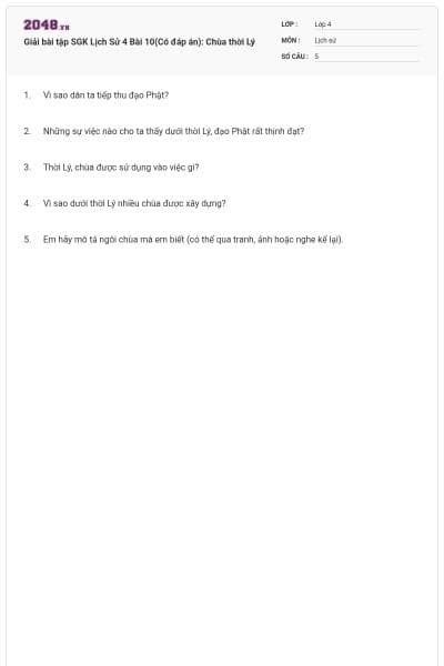 Giải bài tập SGK Lịch Sử 4 Bài 10(Có đáp án): Chùa thời Lý