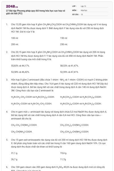 27 Bài tập Phương pháp quy đổi trong hóa học cực hay có giải chi tiết (P2)