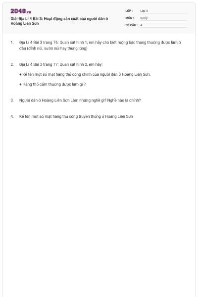 Giải Địa Lí 4 Bài 3: Hoạt động sản xuất của người dân ở Hoàng Liên Sơn