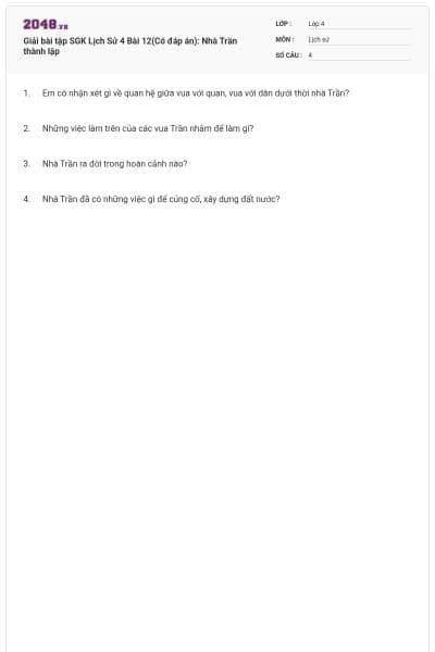 Giải bài tập SGK Lịch Sử 4 Bài 12(Có đáp án): Nhà Trần thành lập