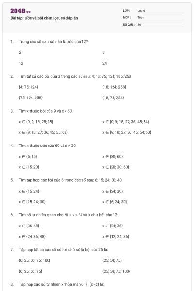 Bài tập: Ước và bội chọn lọc, có đáp án