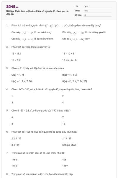 Bài tập: Phân tích một số ra thừa số nguyên tố chọn lọc, có đáp án