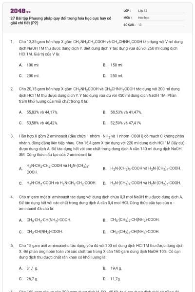 27 Bài tập Phương pháp quy đổi trong hóa học cực hay có giải chi tiết (P2)