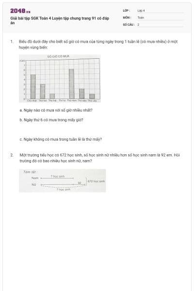 Giải bài tập SGK Toán 4  Luyện tập chung trang 91 có đáp án