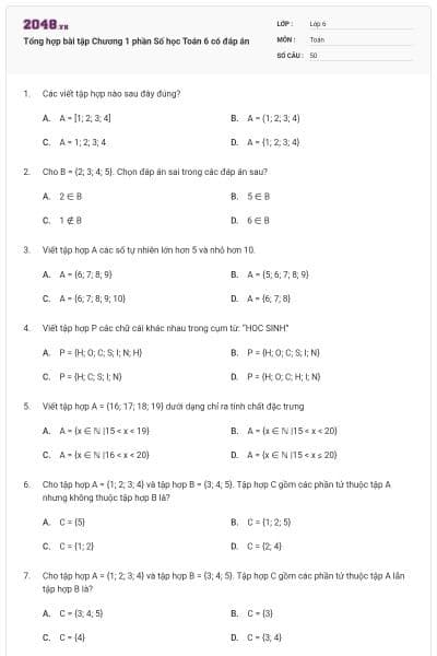 Tổng hợp bài tập Chương 1 phần Số học Toán 6 có đáp án