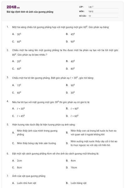 Bài tập định tính về ảnh của gương phẳng