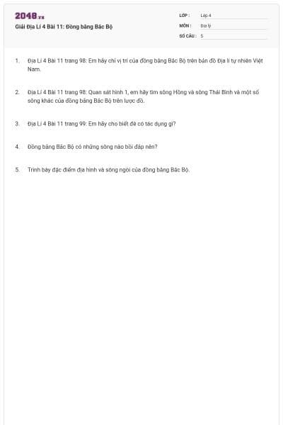 Giải Địa Lí 4 Bài 11: Đồng bằng Bắc Bộ