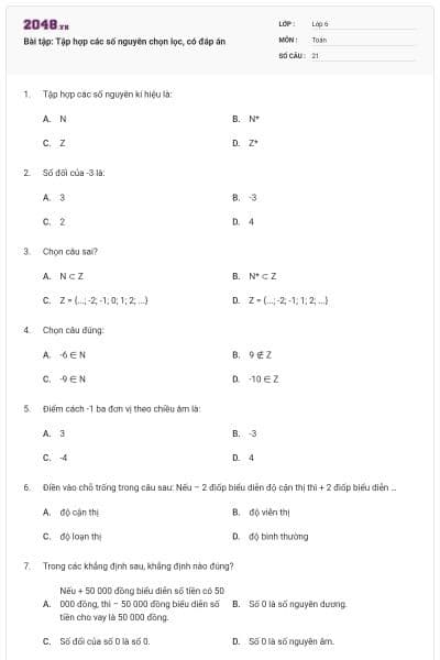 Bài tập: Tập hợp các số nguyên chọn lọc, có đáp án