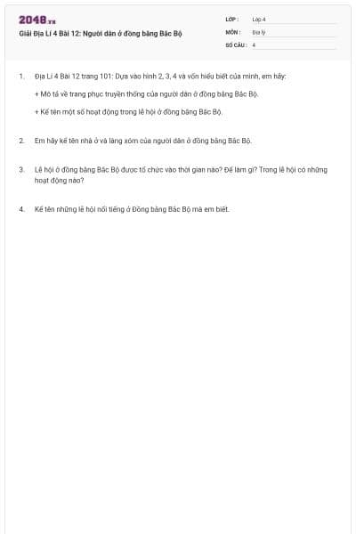 Giải Địa Lí 4 Bài 12: Người dân ở đồng bằng Bắc Bộ