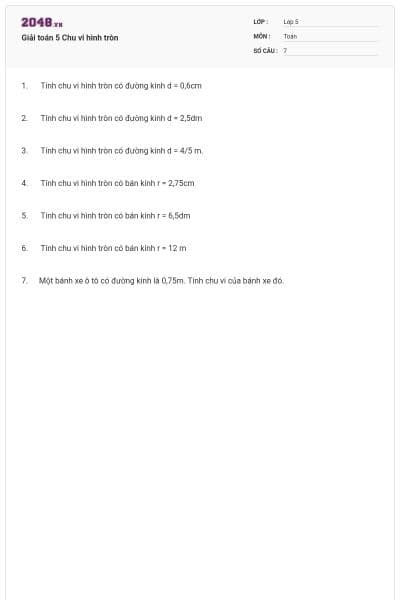 Giải toán 5 Chu vi hình tròn
